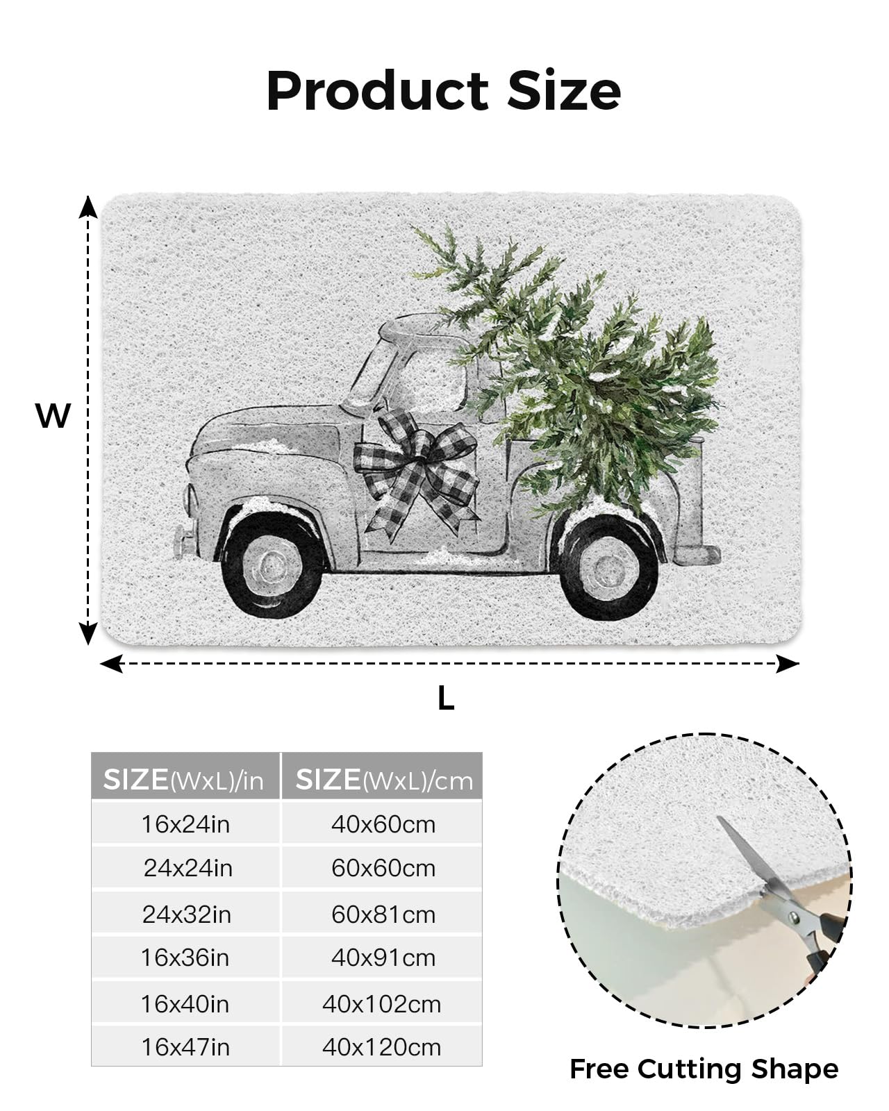 Shower Mat Non Slip Bathtub Mat Christmas Truck with Xmas Tree Grey Bath Mat Soft Loofah Shower Mats for Shower Tub Bathroom Quick Drying Foot Mat, 16x47 Inch