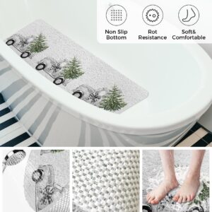 Shower Mat Non Slip Bathtub Mat Christmas Truck with Xmas Tree Grey Bath Mat Soft Loofah Shower Mats for Shower Tub Bathroom Quick Drying Foot Mat, 16x47 Inch