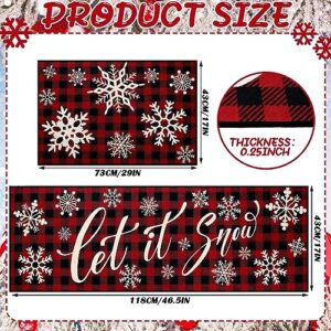 Ceenna 2 Pcs Christmas Decorative Kitchen Doormat Let It Snow Doormat Set Merry Christmas Doormat Washable Non Slip Floor Rugs Red and Black Buffalo Plaid Floor Mat for Front Porch Door Bathroom