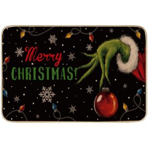 AnyDesign Christmas Doormat Red Green Merry Christmas Front Door Mat Xmas Winter Holiday Decorative Non Slip Rectangle Rugs Floor Mat for Xmas Indoor Outdoor Entrance Floor Porch Supplies