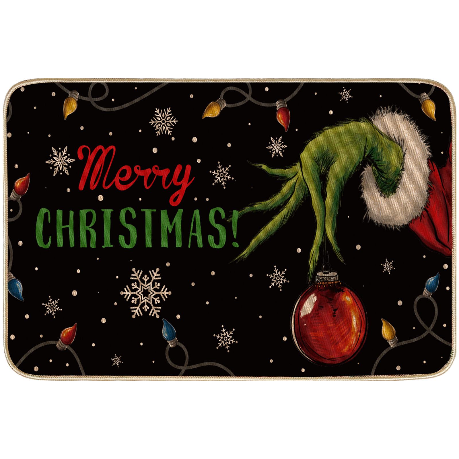 AnyDesign Christmas Doormat Red Green Merry Christmas Front Door Mat Xmas Winter Holiday Decorative Non Slip Rectangle Rugs Floor Mat for Xmas Indoor Outdoor Entrance Floor Porch Supplies