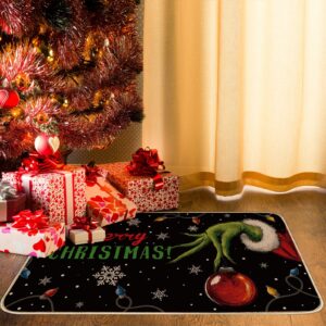 AnyDesign Christmas Doormat Red Green Merry Christmas Front Door Mat Xmas Winter Holiday Decorative Non Slip Rectangle Rugs Floor Mat for Xmas Indoor Outdoor Entrance Floor Porch Supplies