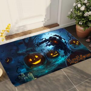 QOCAOFIG Halloween Funny Decoration Door Mat, Skull Indoor/Outdoor Entrance Floor Doormat, Non Slip Halloween Decor Rubber Welcome Mats- (16 * 24, Green Pumpkin)