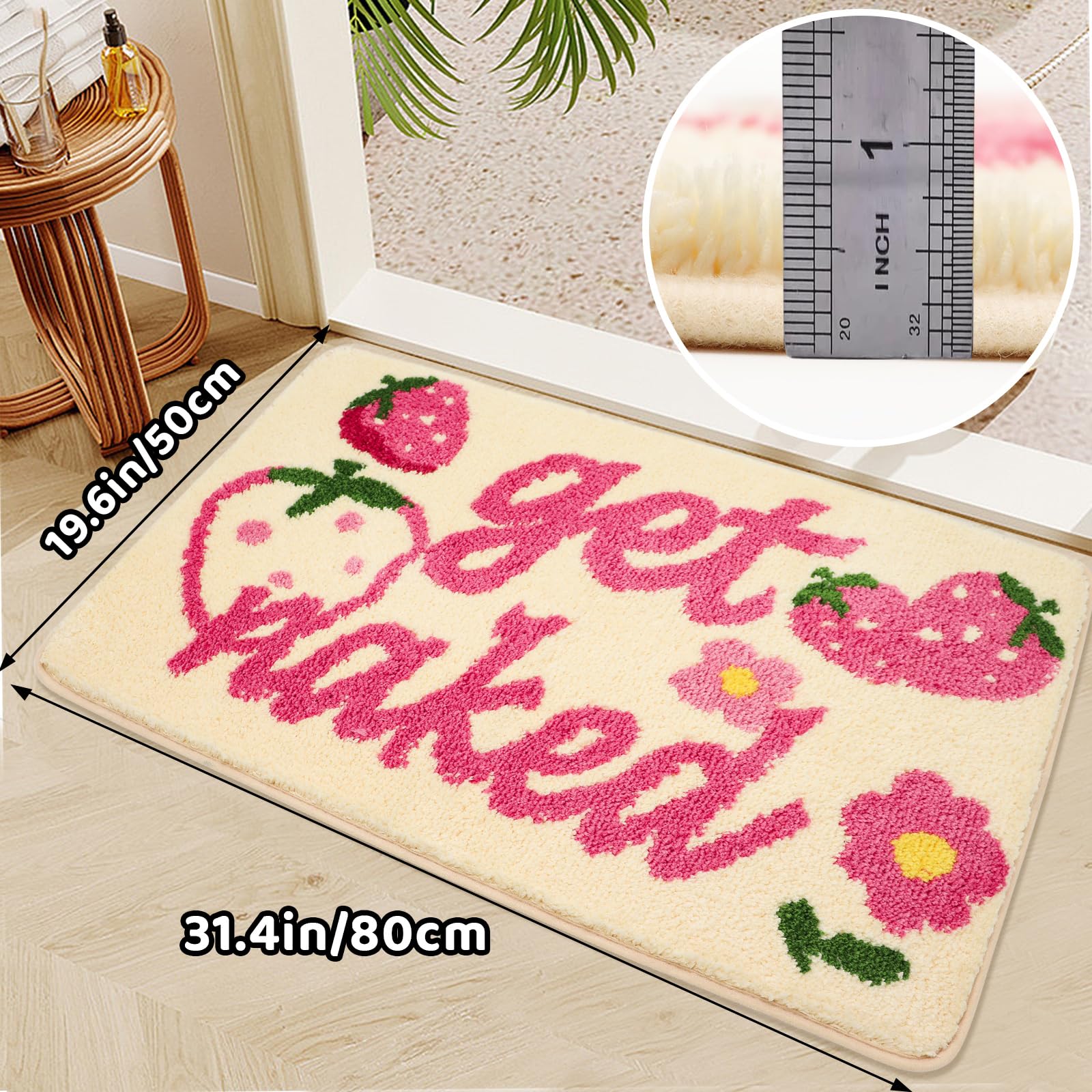 Enhopty Get Naked Bath Mat Strawberry Flower Bathroom Rugs Fun Cute Door Mat Non Slip Microfiber Absorbent Shower Rugs for Home Tub Bedroom…