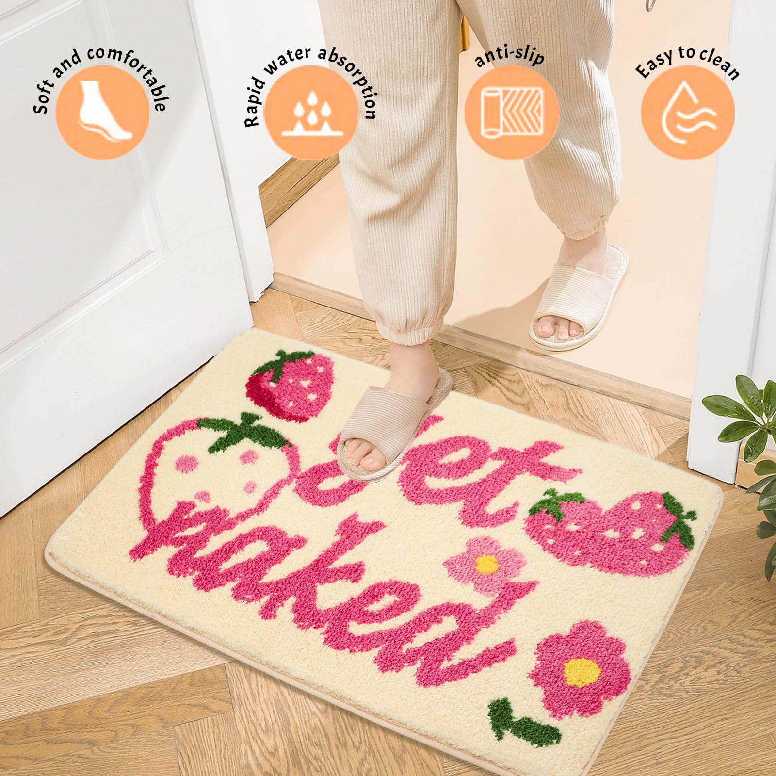 Enhopty Get Naked Bath Mat Strawberry Flower Bathroom Rugs Fun Cute Door Mat Non Slip Microfiber Absorbent Shower Rugs for Home Tub Bedroom…