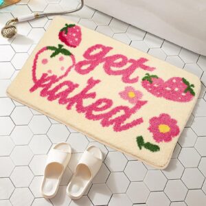 Enhopty Get Naked Bath Mat Strawberry Flower Bathroom Rugs Fun Cute Door Mat Non Slip Microfiber Absorbent Shower Rugs for Home Tub Bedroom…