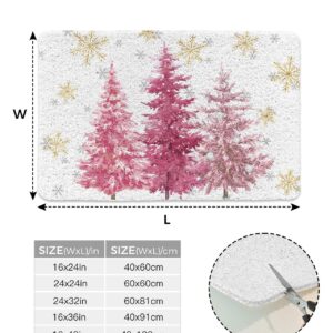 Shower Mat Non Slip Bathtub Mat Pink Christmas Xmas Tree Golden Snowflake Bath Mat Soft Loofah Shower Mats for Shower Tub Bathroom Quick Drying Foot Mat, 16x36 Inch