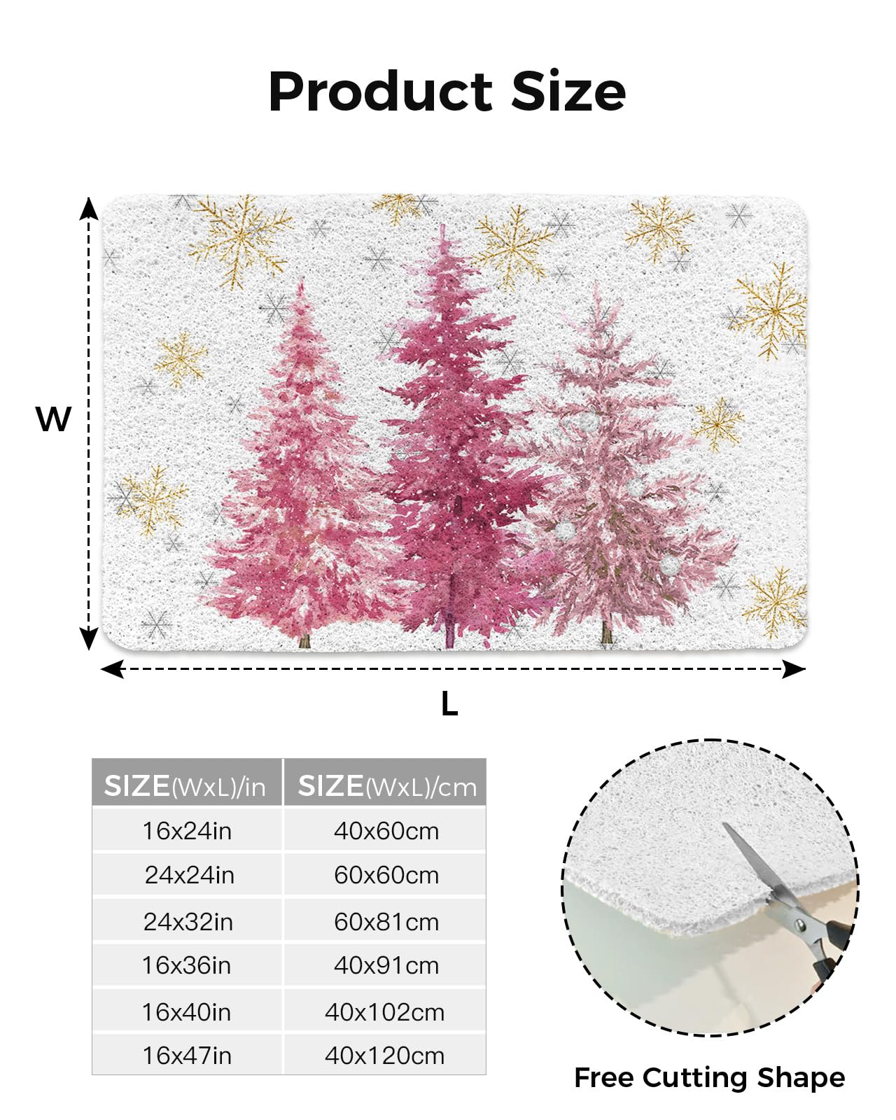 Shower Mat Non Slip Bathtub Mat Pink Christmas Xmas Tree Golden Snowflake Bath Mat Soft Loofah Shower Mats for Shower Tub Bathroom Quick Drying Foot Mat, 16x36 Inch