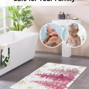 Shower Mat Non Slip Bathtub Mat Pink Christmas Xmas Tree Golden Snowflake Bath Mat Soft Loofah Shower Mats for Shower Tub Bathroom Quick Drying Foot Mat, 16x36 Inch