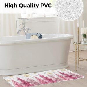 Shower Mat Non Slip Bathtub Mat Pink Christmas Xmas Tree Golden Snowflake Bath Mat Soft Loofah Shower Mats for Shower Tub Bathroom Quick Drying Foot Mat, 16x36 Inch