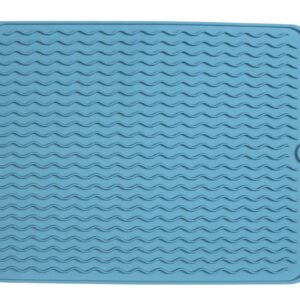 Dependable Industries Silicone Drying Mat, 16"x12" - Grooved Design, Heat-Resistant, Non-Slip, BPA-Free - For Dishes, Cutlery, Pots, Pans (Sky Blue)