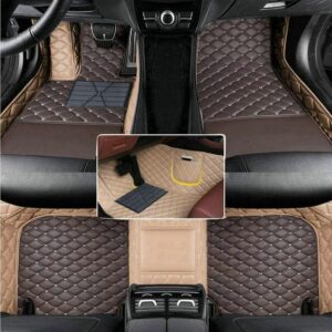 Aerfine Customized Luxury Leather car Floor mats Non Slip Floor mats for Cars All Weather Floor mats (Dark Brown Beige)