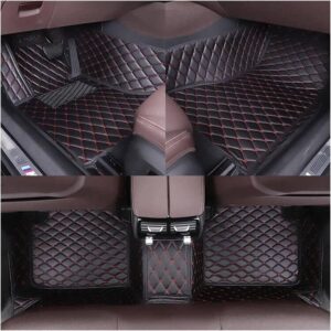 Aerfine Customized Luxury Leather car Floor mats Non Slip Floor mats for Cars All Weather Floor mats (Dark Brown Beige)