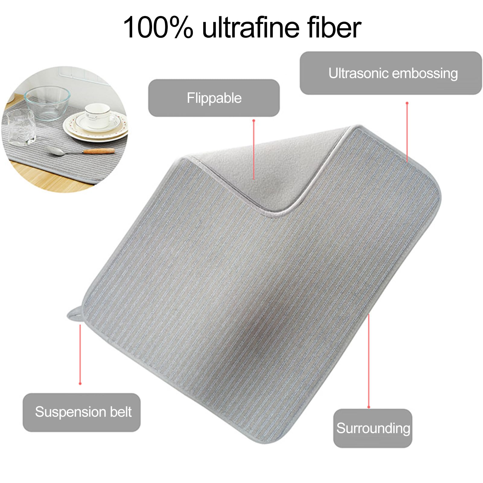 Large Dish Drying Mat Ultra-thick Non-slip Super Absorbent Kitchen Counter Dish Drying Pads Dish Drainers, 2Pcs (Medium)