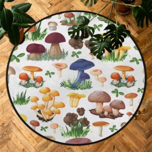 Tavisto 3 Ft Mushroom Seamless Pattern Round Desk Chair Mat Non-Slip Soft Desk Floor Mat Washable Floor Mat for Office Living Room Bedrooms Laundry Room Foyer Doorway