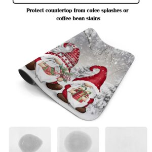 Red Gnomes Dish Drying Mat for Kitchen Counter, Super Absorbent Quick Dry Coffee Bar Mat Pad Thin Diatomaceous Sink Mat Non Slip Dish Drainer Mat 16''x24'' Christmas Winter Fantasy Snowflake