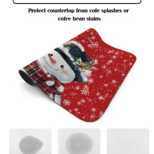 Red Snowman Dish Drying Mat for Kitchen Counter, Absorbent Quick Dry Coffee Bar Mat Pad Thin Diatomaceous Sink Mat Non Slip Dish Drainer Mat 16''x24'' Winter Christmas Buffalo Plaid Berry Watercolor