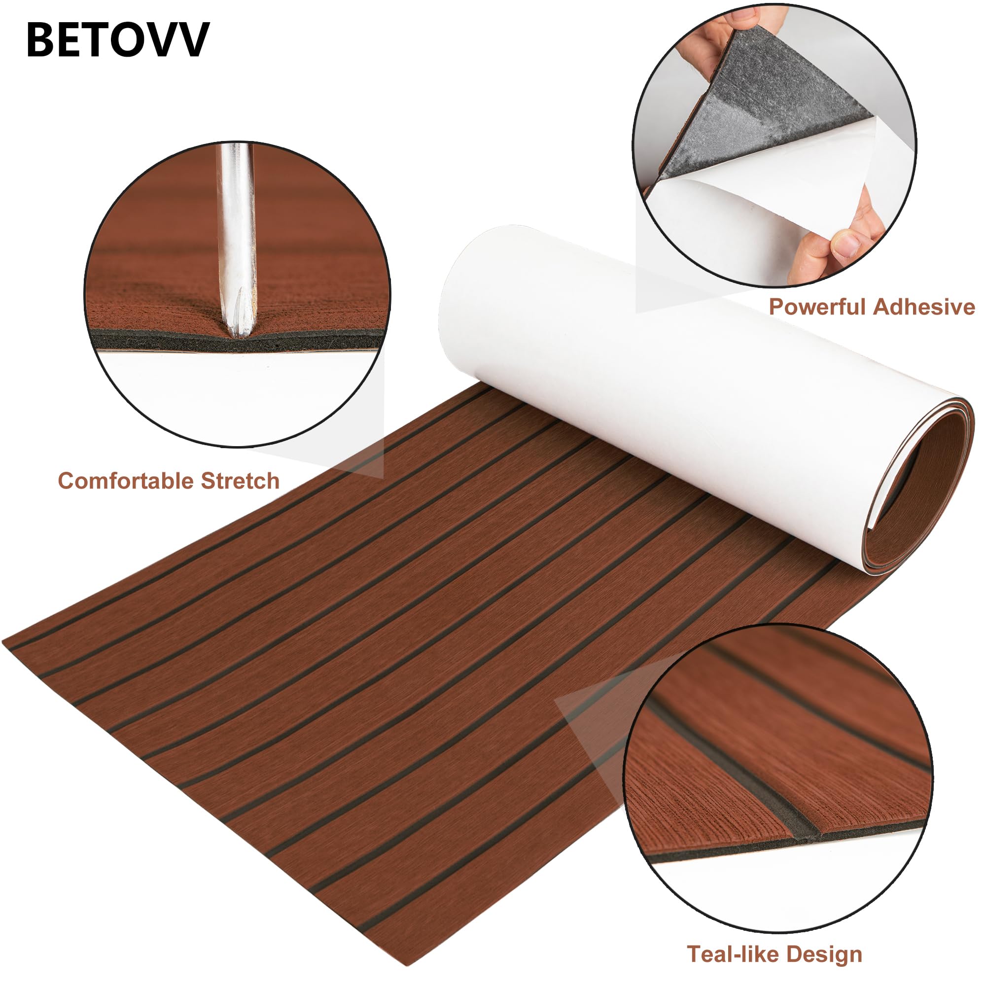 BETOVV 96''x26'' /36''Boat Carpet Self-Adhesive EVA Foam Boat Flooring 96''x26 36 48''Faux Teak Marine Boat Decking Sheet Non-Slip Mat for Motor Boats Non-Slip Self-Adhesive Flooring