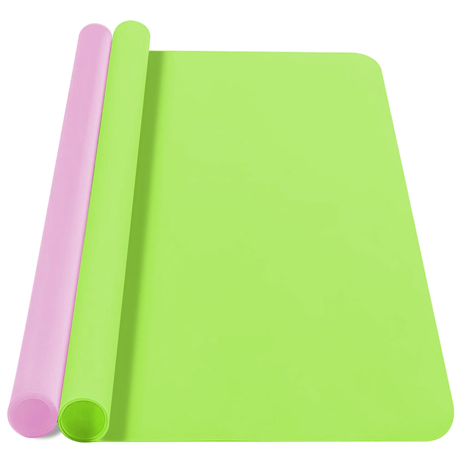 2 Pcs Crafts Silicone Mats,Large Silicone Mat 23.6"x15.7" Place Mats,Silicone Baking Mat,Non-Slip Kids Dinner Table Placemat,Silicone Mats for Kitchen Counter,for Countertop Protection(Green, Pink)