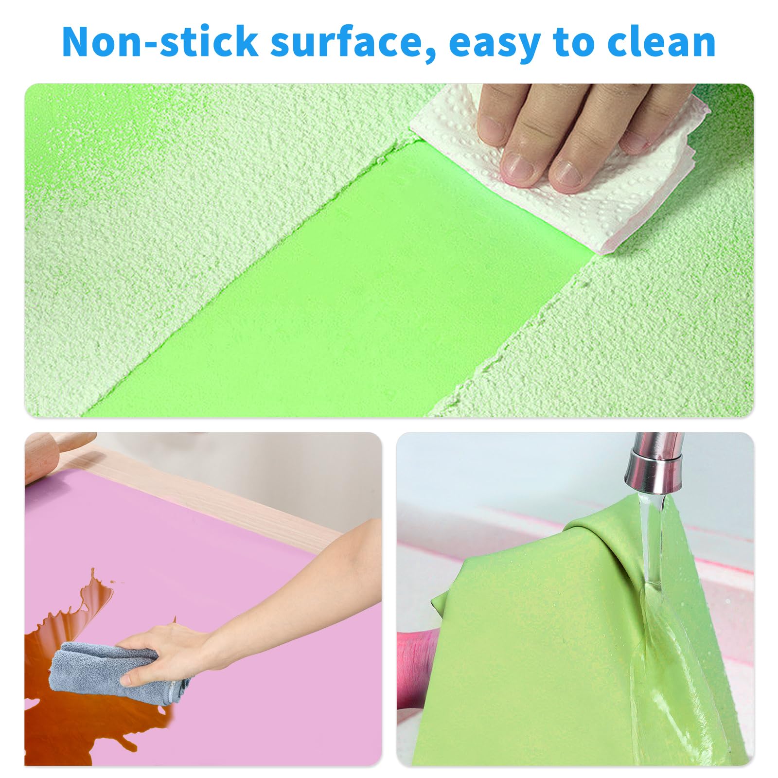 2 Pcs Crafts Silicone Mats,Large Silicone Mat 23.6"x15.7" Place Mats,Silicone Baking Mat,Non-Slip Kids Dinner Table Placemat,Silicone Mats for Kitchen Counter,for Countertop Protection(Green, Pink)