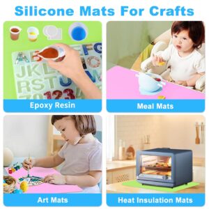 2 Pcs Crafts Silicone Mats,Large Silicone Mat 23.6"x15.7" Place Mats,Silicone Baking Mat,Non-Slip Kids Dinner Table Placemat,Silicone Mats for Kitchen Counter,for Countertop Protection(Green, Pink)