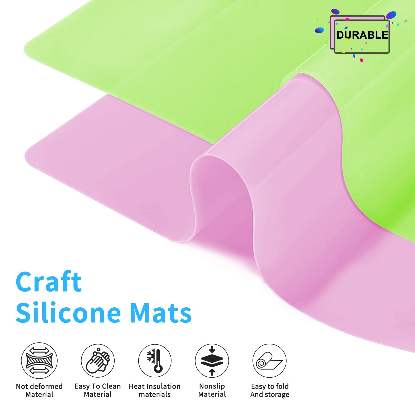 2 Pcs Crafts Silicone Mats,Large Silicone Mat 23.6"x15.7" Place Mats,Silicone Baking Mat,Non-Slip Kids Dinner Table Placemat,Silicone Mats for Kitchen Counter,for Countertop Protection(Green, Pink)