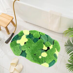 ukeler cute moss bath rug shaggy plush washable green moss bath mat for bathroom non slip absorbent bathroom rugs for shower, tub, sink, toilet, entry way, 31''×20''