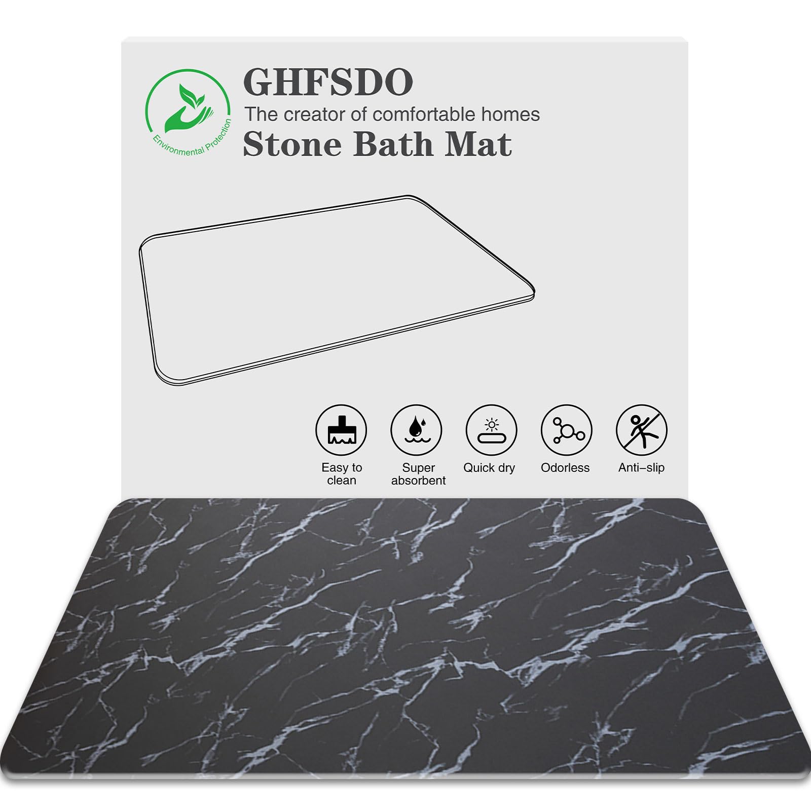 GHFSDO Stone Bath Mat, Diatomaceous earth bath mat, Non-Slip Super Absorbent quick dry stone bath mat bathroom, Dark Gray shower stone bath mat, Bathroom Floor Mat, Rectangle, 15.7‘’×23.6‘’,