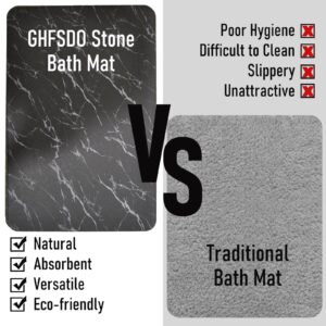 GHFSDO Stone Bath Mat, Diatomaceous earth bath mat, Non-Slip Super Absorbent quick dry stone bath mat bathroom, Dark Gray shower stone bath mat, Bathroom Floor Mat, Rectangle, 15.7‘’×23.6‘’,