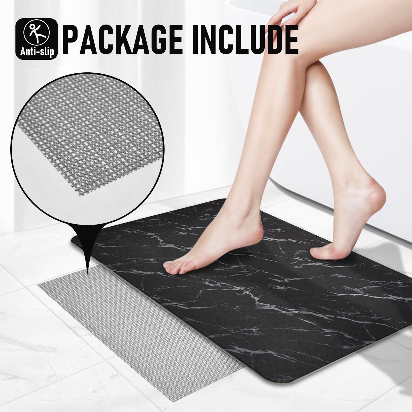 GHFSDO Stone Bath Mat, Diatomaceous earth bath mat, Non-Slip Super Absorbent quick dry stone bath mat bathroom, Dark Gray shower stone bath mat, Bathroom Floor Mat, Rectangle, 15.7‘’×23.6‘’,