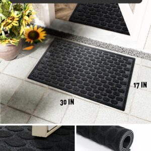 AMOAMI-Door Mat Outdoor Indoor Entrance-Front Door Mat Durable Rubber Backed Non Slip Absorbent Indoor Outdoor Doormat for Outside Inside Entry Entryway-Dirt Trapper Welcome Mat-Black 17”x30”