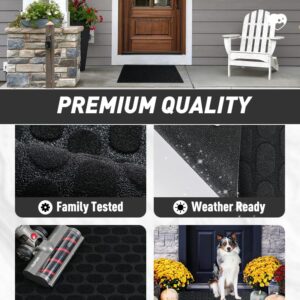 AMOAMI-Door Mat Outdoor Indoor Entrance-Front Door Mat Durable Rubber Backed Non Slip Absorbent Indoor Outdoor Doormat for Outside Inside Entry Entryway-Dirt Trapper Welcome Mat-Black 17”x30”