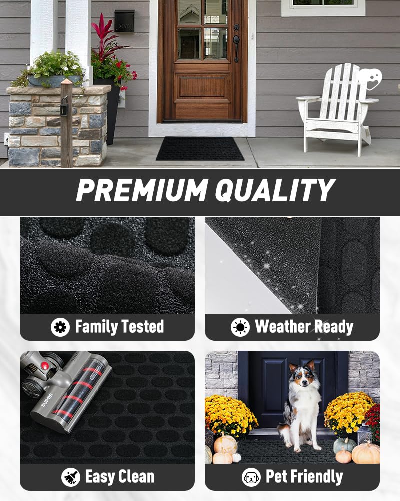 AMOAMI-Door Mat Outdoor Indoor Entrance-Front Door Mat Durable Rubber Backed Non Slip Absorbent Indoor Outdoor Doormat for Outside Inside Entry Entryway-Dirt Trapper Welcome Mat-Black 17”x30”