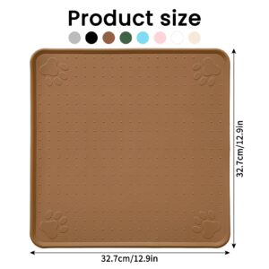 Ptlom Pet Placemat for Dog and Cat, Waterproof Non-Slip Dogs Bowl Mat Prevent Food and Water Overflow, Puppy Dish Feeding Mats Suitable for Medium and Small Pets, Silicone (13" *13", Brown)