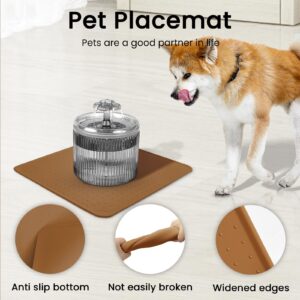 Ptlom Pet Placemat for Dog and Cat, Waterproof Non-Slip Dogs Bowl Mat Prevent Food and Water Overflow, Puppy Dish Feeding Mats Suitable for Medium and Small Pets, Silicone (13" *13", Brown)