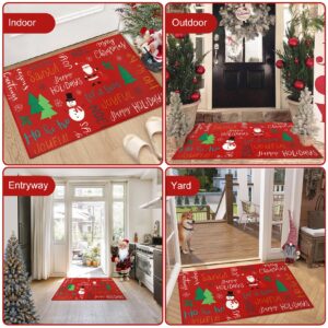 Haperlare Christmas Decorative Doormat 17x29 Snowman and Christmas Tree Welcome Mat Xmas Holiday Non-Slip Doormat for Outdoor Indoor Entrance Floor Mat, Red, 17" x 29"