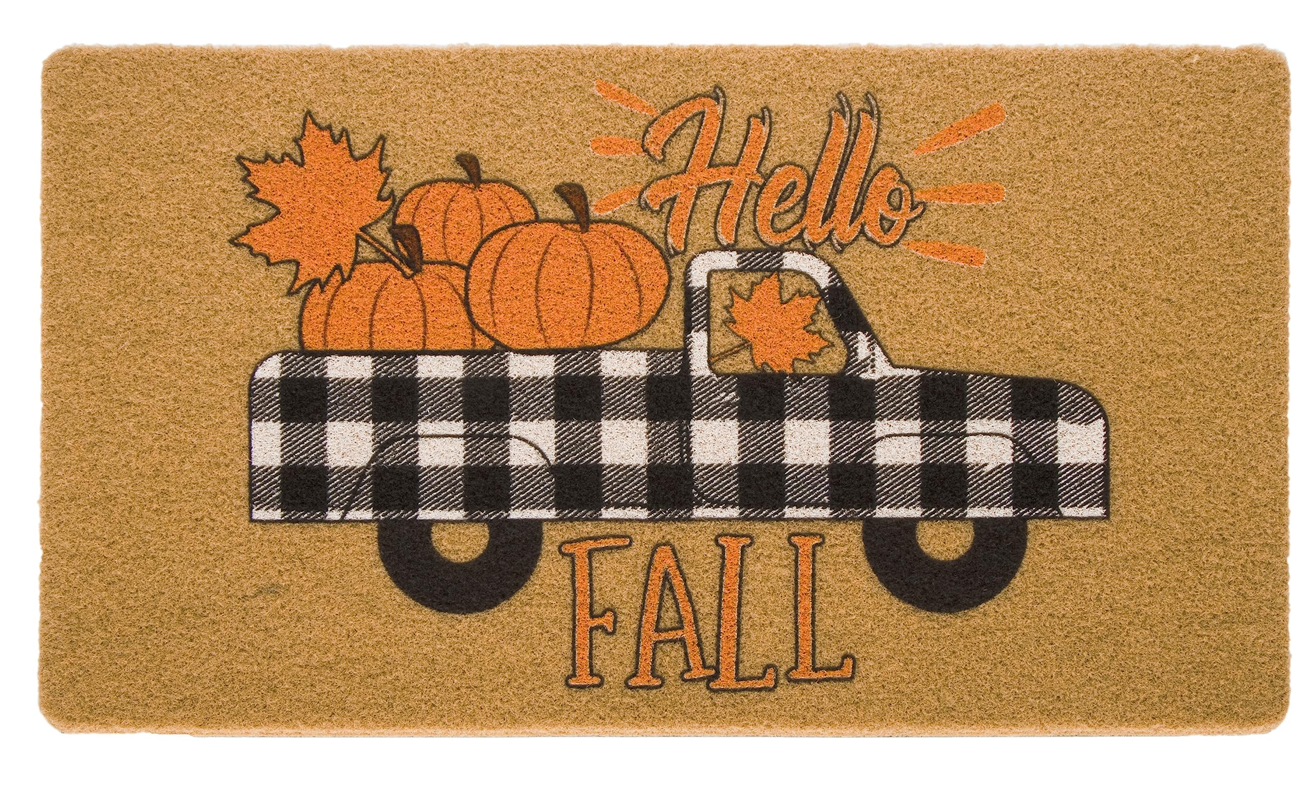 CaySep Welcome Fall Farm Pumpkin Truck Door Mats - Home Fall Decorative Doormat for Outdoor Entrance Non Slip Rubber Mat (Pumpkin)