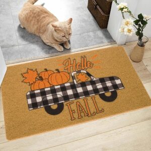 CaySep Welcome Fall Farm Pumpkin Truck Door Mats - Home Fall Decorative Doormat for Outdoor Entrance Non Slip Rubber Mat (Pumpkin)