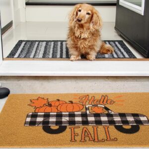 CaySep Welcome Fall Farm Pumpkin Truck Door Mats - Home Fall Decorative Doormat for Outdoor Entrance Non Slip Rubber Mat (Pumpkin)