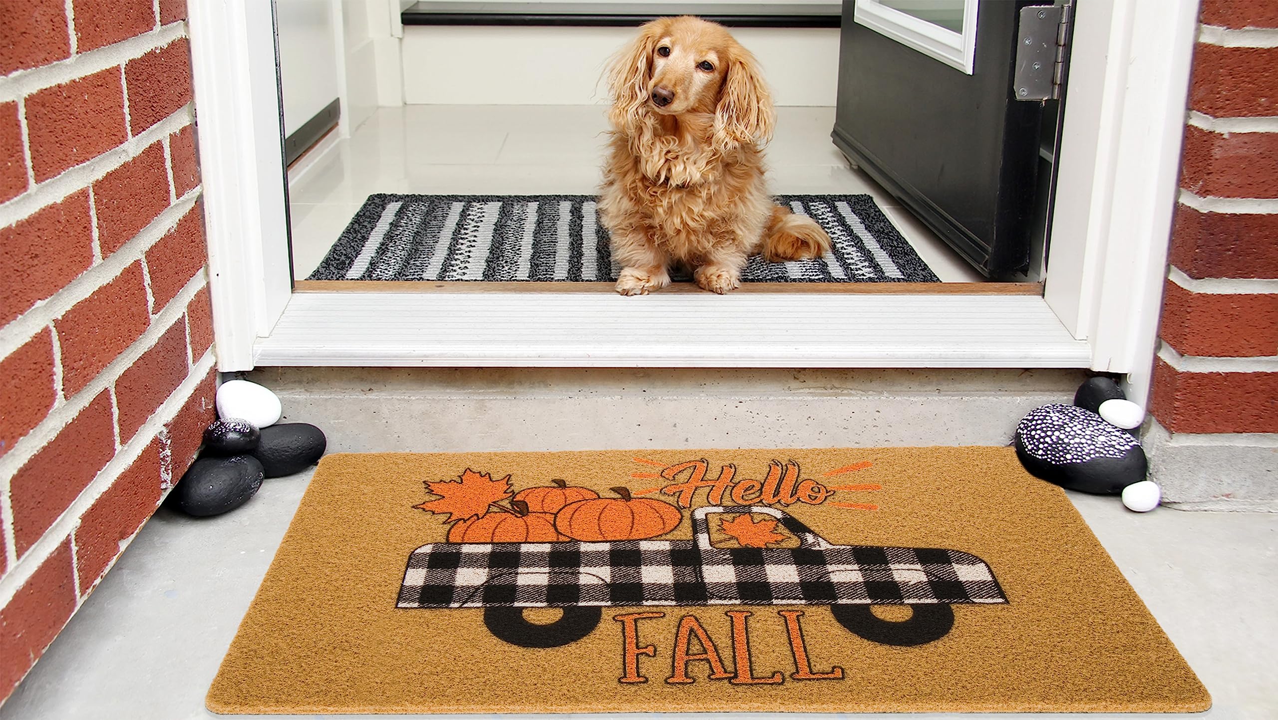 CaySep Welcome Fall Farm Pumpkin Truck Door Mats - Home Fall Decorative Doormat for Outdoor Entrance Non Slip Rubber Mat (Pumpkin)