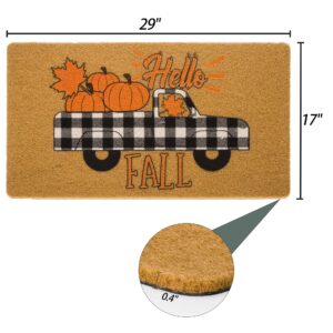 CaySep Welcome Fall Farm Pumpkin Truck Door Mats - Home Fall Decorative Doormat for Outdoor Entrance Non Slip Rubber Mat (Pumpkin)