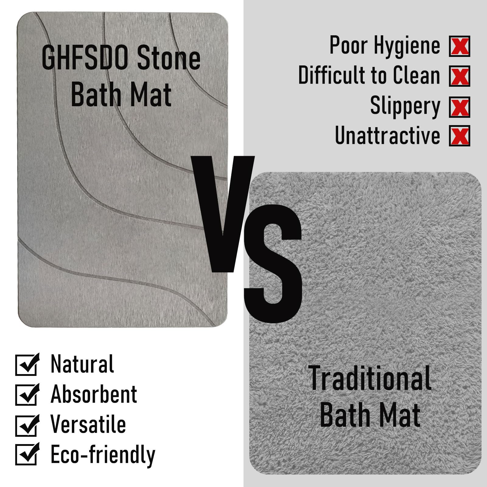 Stone Bath Mat, Diatomaceous Earth Bath Mat Non-Slip Super Absorbent Quick Drying Bathroom Floor Mat Stone Shower Mat, Natural, Easy to Clean (23.6" x 15.7", Dark Grey)