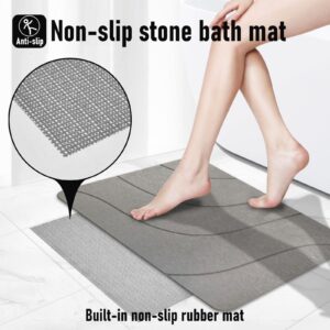 Stone Bath Mat, Diatomaceous Earth Bath Mat Non-Slip Super Absorbent Quick Drying Bathroom Floor Mat Stone Shower Mat, Natural, Easy to Clean (23.6" x 15.7", Dark Grey)