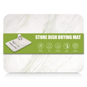 Stone Dish Drying Mat for Kitchen Counter, Fast Dry Diatomaceous Earth Dish Drying Mat Heat Resistant Non-Slip Stone Drying Mat for Dishes Baby Bottles (16x12 inch)