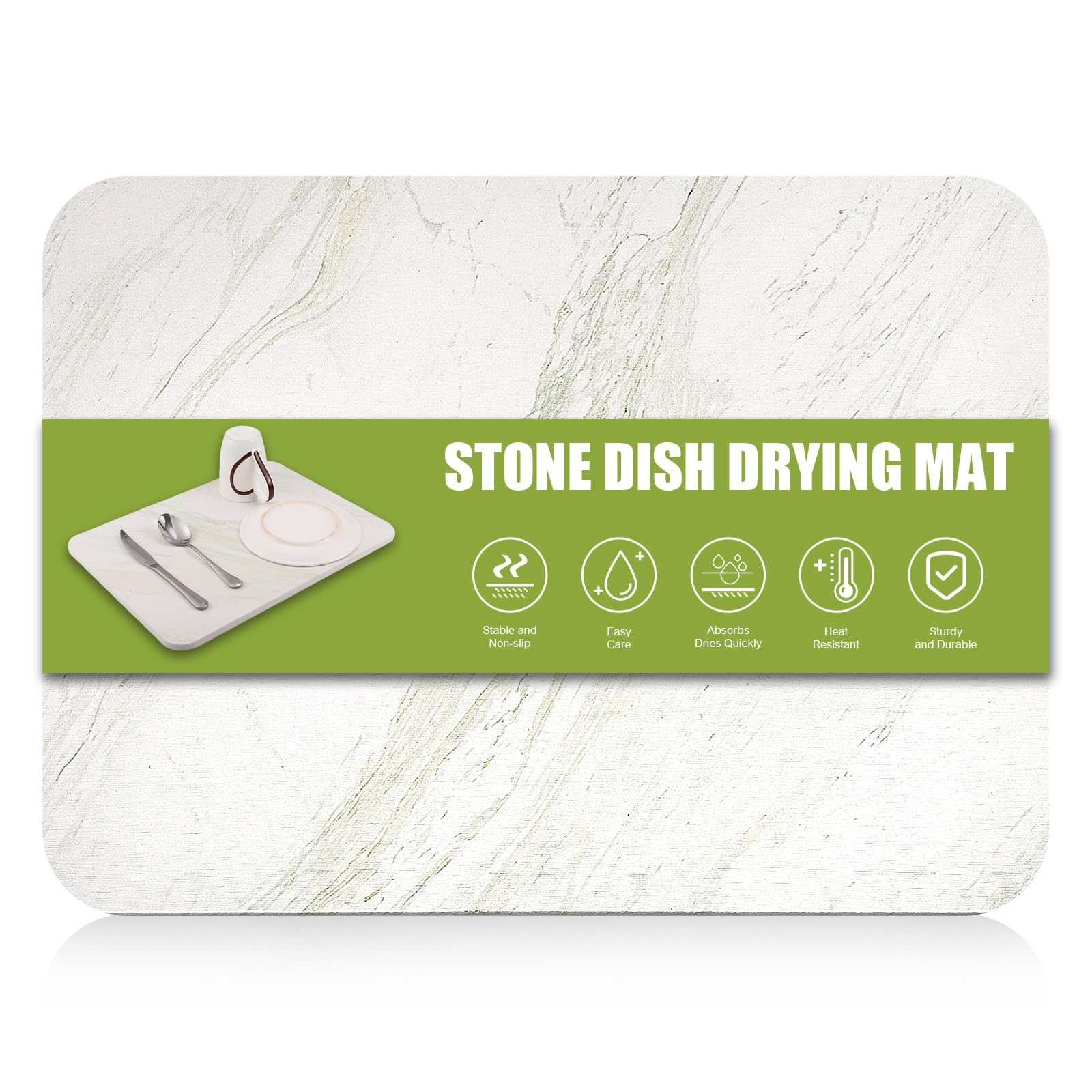 Stone Dish Drying Mat for Kitchen Counter, Fast Dry Diatomaceous Earth Dish Drying Mat Heat Resistant Non-Slip Stone Drying Mat for Dishes Baby Bottles (16x12 inch)