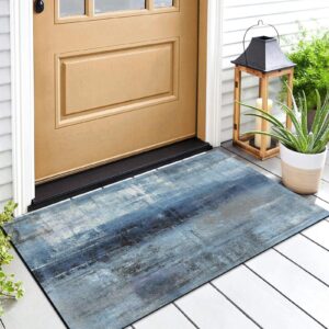 Arttown Abstract Door Mat, 17 x 30 Inch Blue Grey Lines Welcome Doormat Decorative Home Floor Mat, Non Slip Rubber Back and Strong Water Absorption for Outdoor Indoor Entrance Decor