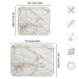 White Gold Marble Texture Dish Drying Mat for Kitchen Counter Absorbent Non-slip Heat Resistant Drainer Mats Reversible Dish Drying Pad Coffee Bar Kitchen Accessories, 18x24 Inch