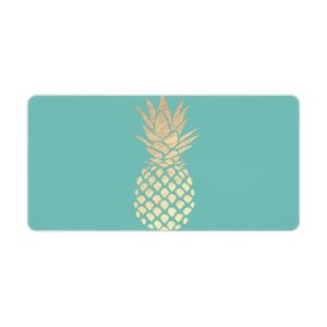 mouse pads gold pineapple on teal desk mat gaming mousepad non slip rubber mouse mat for desk keyboard, wireless mouse, office computer