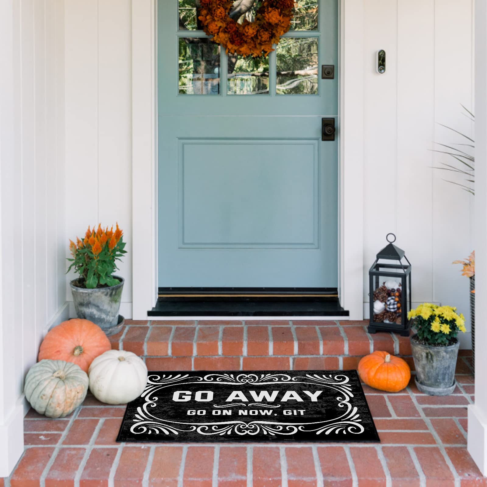 Shelinh Go Away Go on Now Git Custom Doormats Funny Front Door Mat Cute Welcome Mat Non Slip Indoor 18x30 Inch