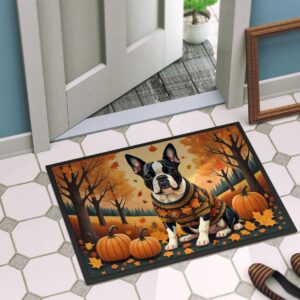 Caroline's Treasures DAC1024MAT Boston Terrier Fall Doormat 18x27 Front Door Mat Indoor Outdoor Rugs for Entryway, Non Slip Washable Low Pile, 18H X 27W